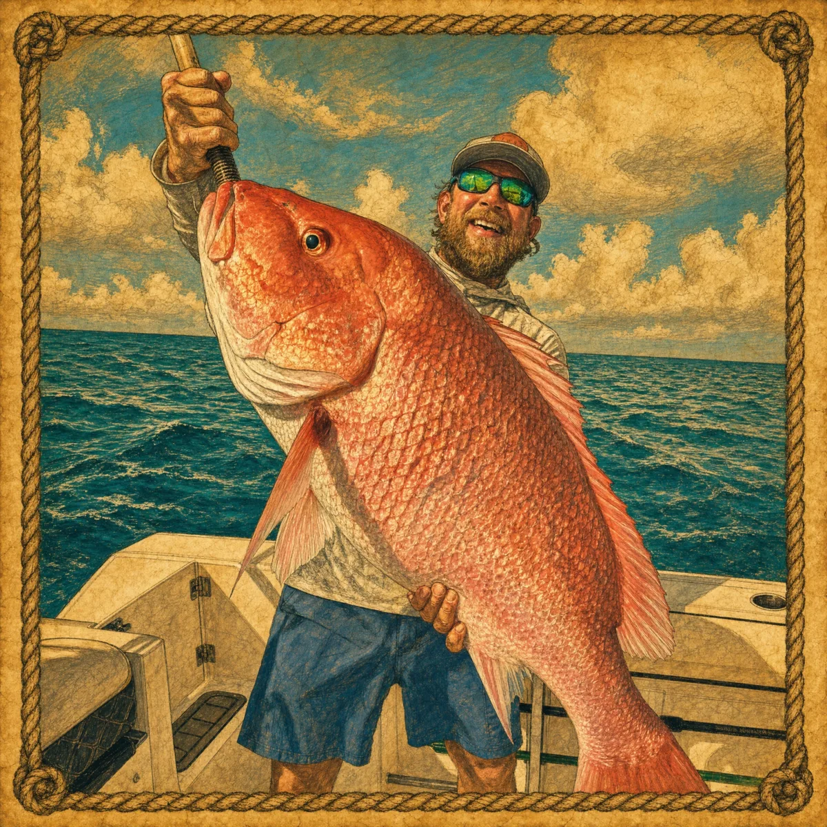Fishing off Destin — red snapper catch at the harbor boardwalk