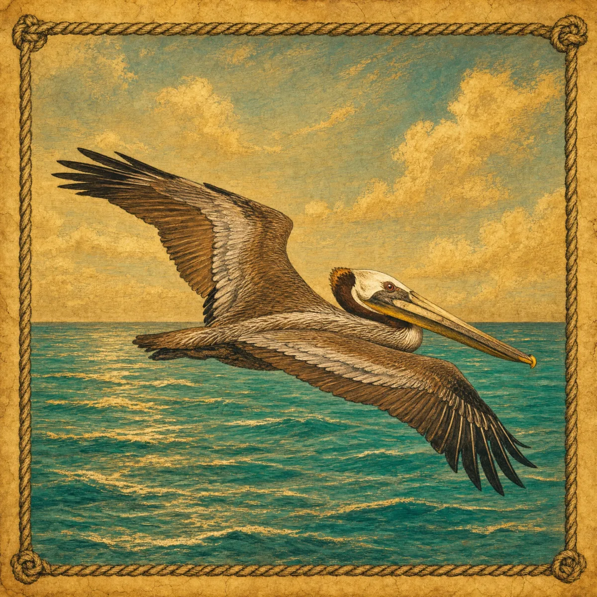 Brown pelican soaring over the Gulf at Henderson Beach State Park